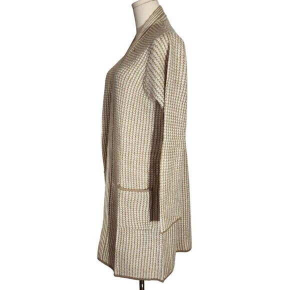 Fortune & Ivy White & Taupe Stripped Long Open Cardigan Women's Size L - Picture 4 of 15